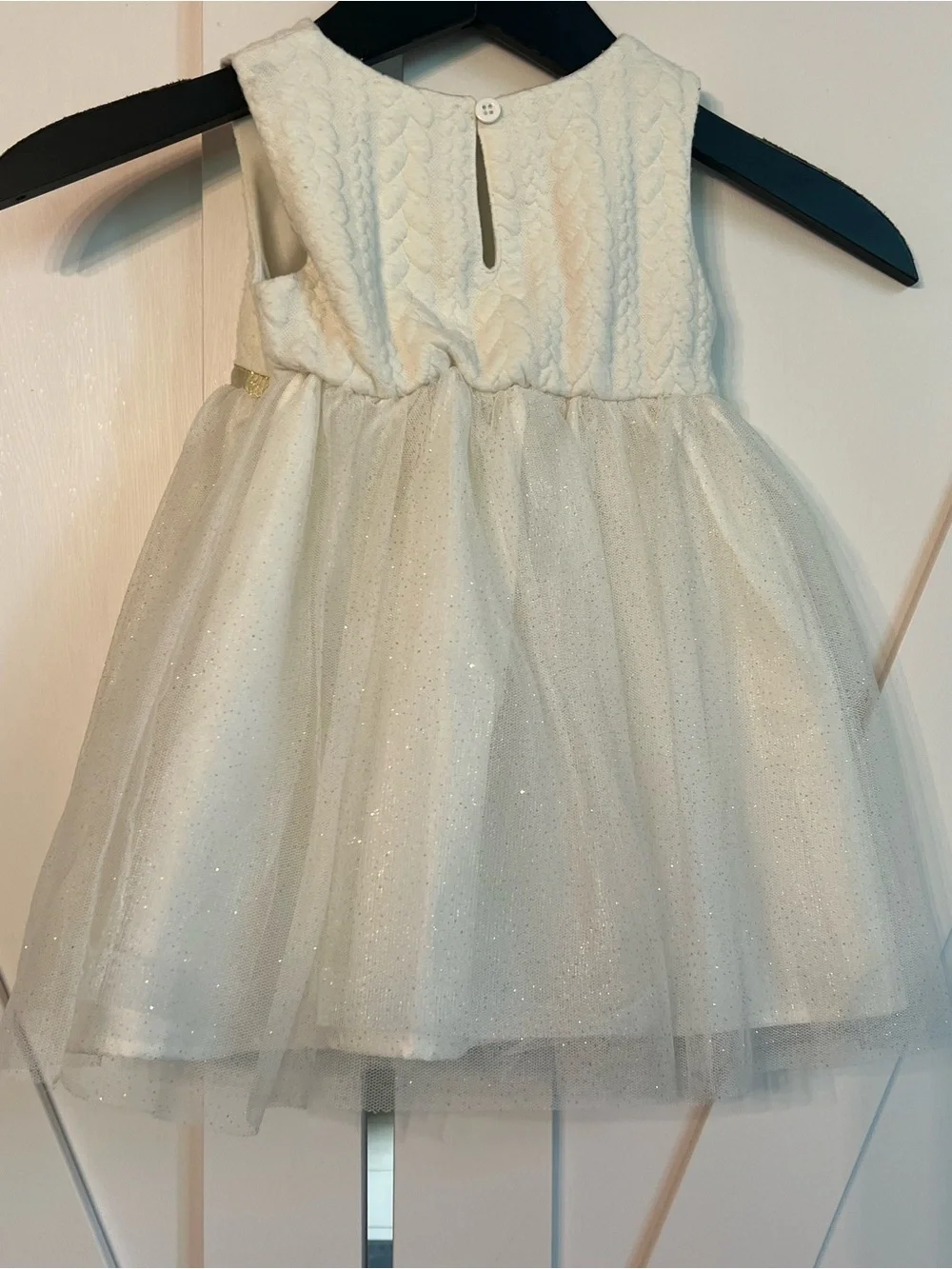 Blueberi Boulevard Cream Tulle Dress with Gold Bow